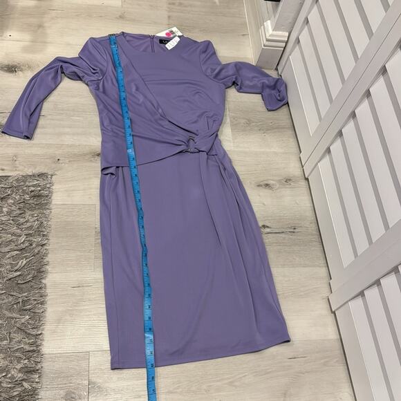 LAUREN Ralph Lauren NWT MIDI Faux Wrap Purple Dress with Silver Ring. - Picture 9 of 9